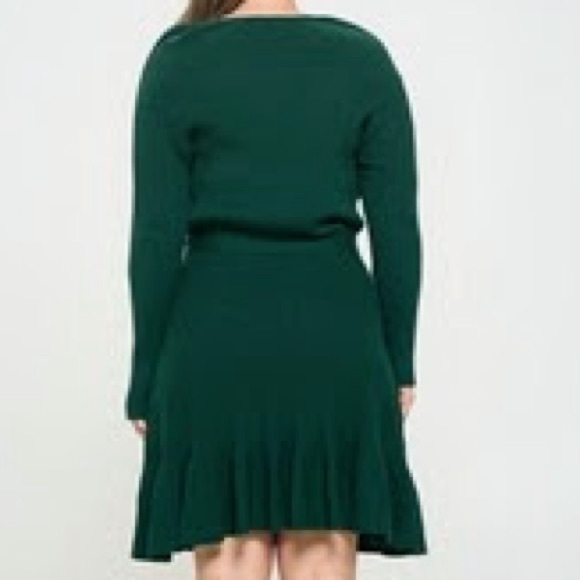 Hunter Green Ribbed  Plus Size Sweater Dress - Picture 3 of 4